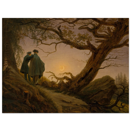 two men contemplating the moon by caspar david friedrich romantic landscape wall art print70x100 cm / 28x40″Aluminum Print