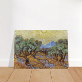 olive trees with yellow sky and sun by vincent van gogh wall art