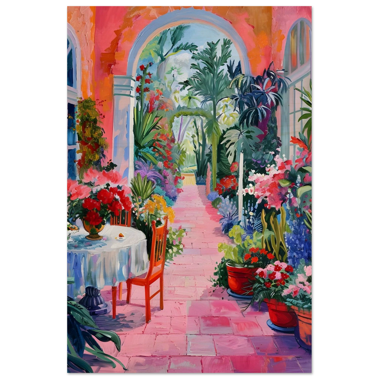 garden of morning light blooming terrace escape wall art print60x90 cm / 24x36″Acrylic Print