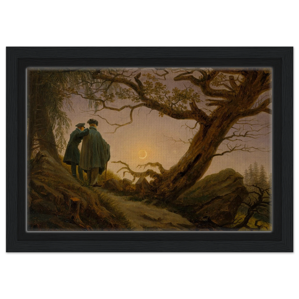 two men contemplating the moon by caspar david friedrich romantic landscape wall art print40x50 cm / 16x20″Aluminum Print