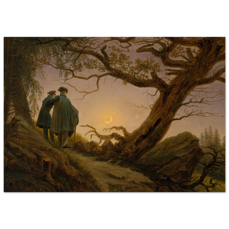 two men contemplating the moon by caspar david friedrich romantic landscape wall art print20x30 cm / 8x12″Brushed Aluminum Print