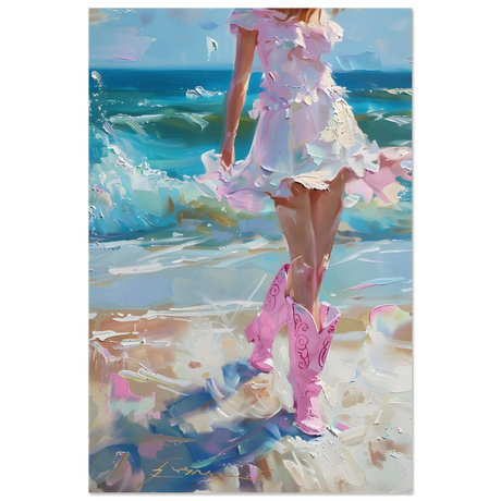 seaside sass pink boots ocean breeze wall art print30x45 cm / 12x18″Aluminum Print