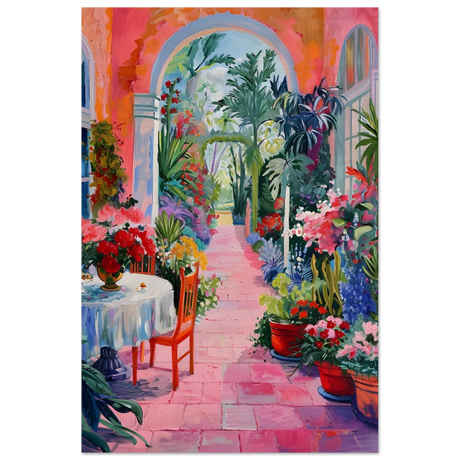 garden of morning light blooming terrace escape wall art print60x90 cm / 24x36″Framed Canvas