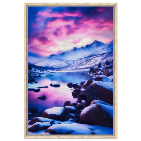 twilight serenity snowy mountain lake at sunset wall art print50x75 cm / 20x30″Brushed Aluminum Print