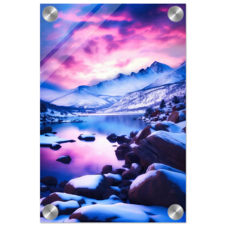 twilight serenity snowy mountain lake at sunset wall art print20x30 cm / 8x12″Wood Prints