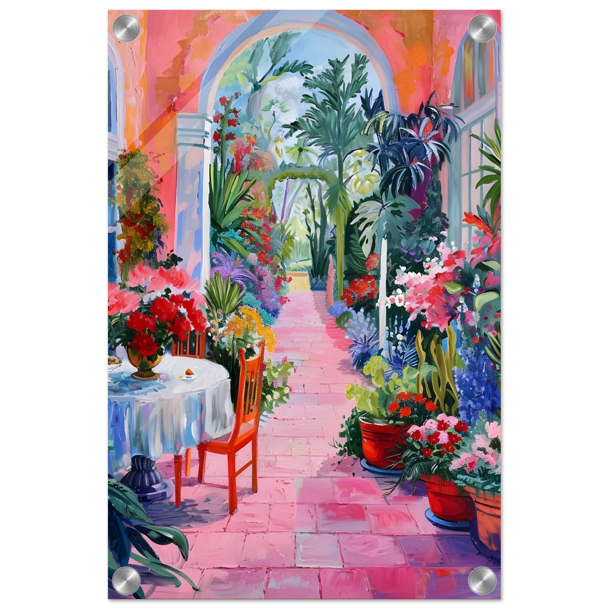 garden of morning light blooming terrace escape wall art print40x60 cm / 16x24″Framed Canvas