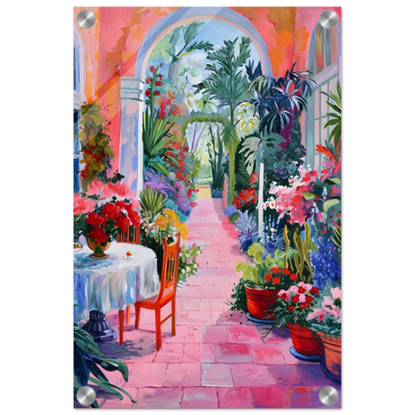 garden of morning light blooming terrace escape wall art print40x60 cm / 16x24″Framed Canvas