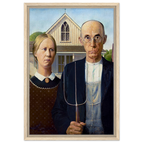 American Gothic by Grant Wood â€“ Iconic American Regionalism Art PrintFramed Canvas30x45 cm / 12x18â€³