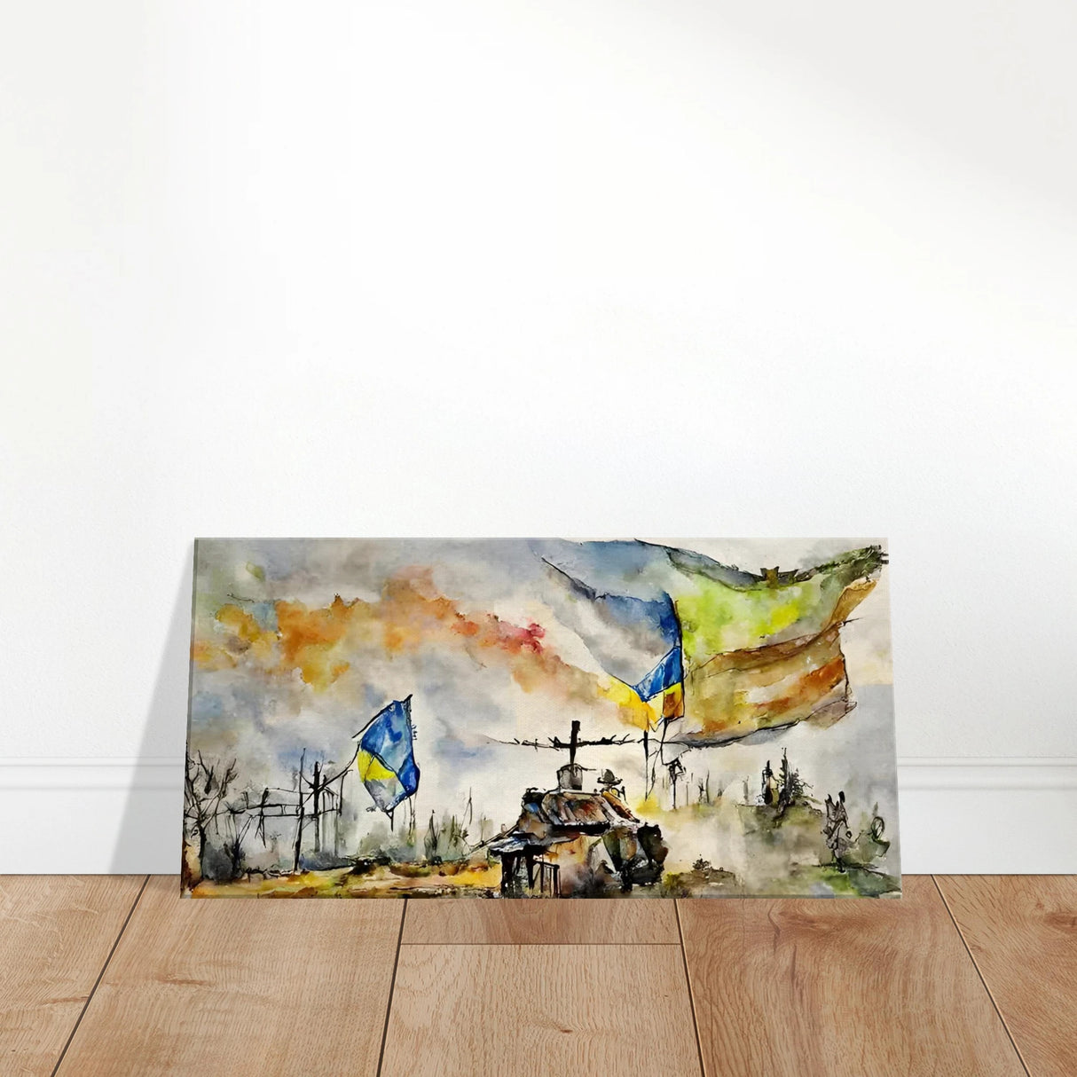 Never Give Up â€“ Ukraine | Panoramic Watercolour War Art Print