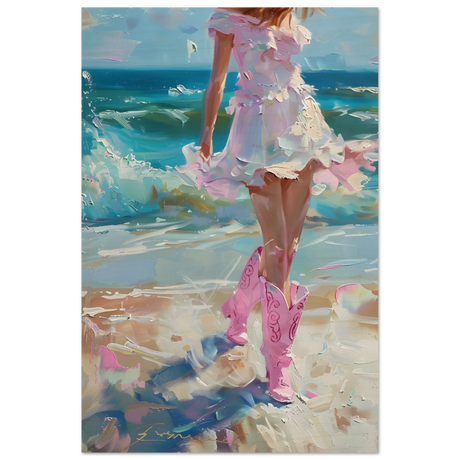 seaside sass pink boots ocean breeze wall art print60x90 cm / 24x36″Canvas