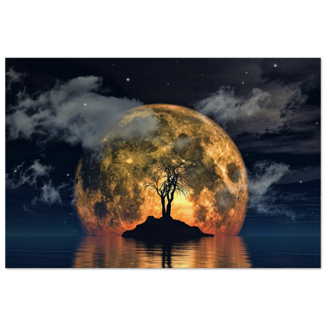 lunar eclipse isle a celestial nightscape awakened by the moon fine art digital illustration surreal moonlit scene50x75 cm / 20x30″Brushed Aluminum Print