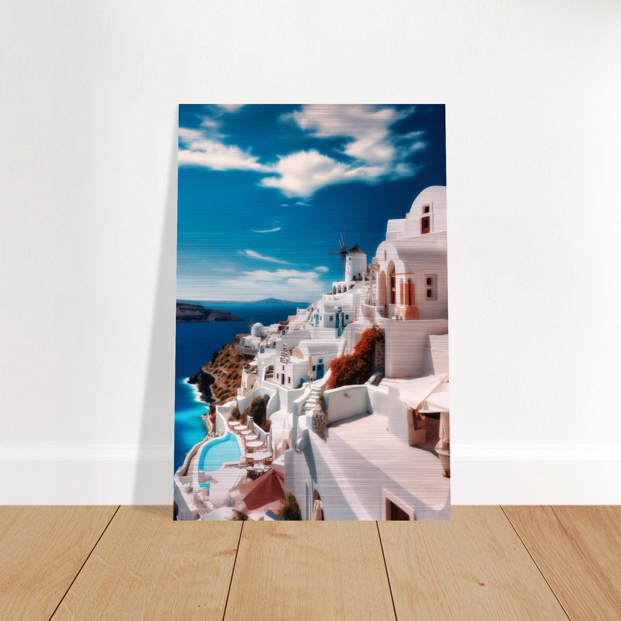 santorini serenity dreamy greek island wall art print40x60 cm / 16x24″Brushed Aluminum Print