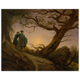 two men contemplating the moon by caspar david friedrich romantic landscape wall art print30x40 cm / 12x16″Brushed Aluminum Print