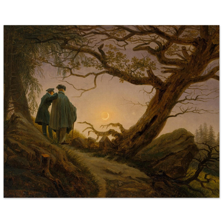 two men contemplating the moon by caspar david friedrich romantic landscape wall art print30x40 cm / 12x16″Brushed Aluminum Print