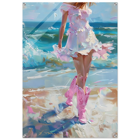 seaside sass pink boots ocean breeze wall art print50x75 cm / 20x30″Framed Canvas