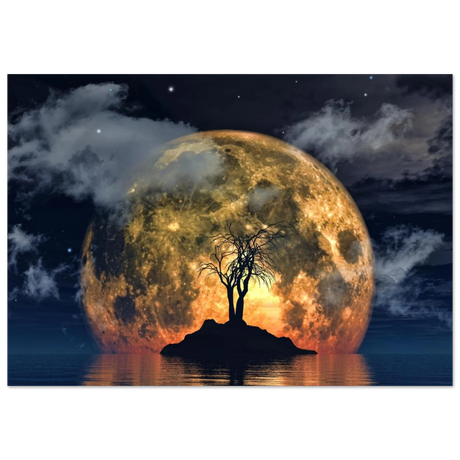 lunar eclipse isle a celestial nightscape awakened by the moon fine art digital illustration surreal moonlit scene20x30 cm / 8x12″Aluminum Print
