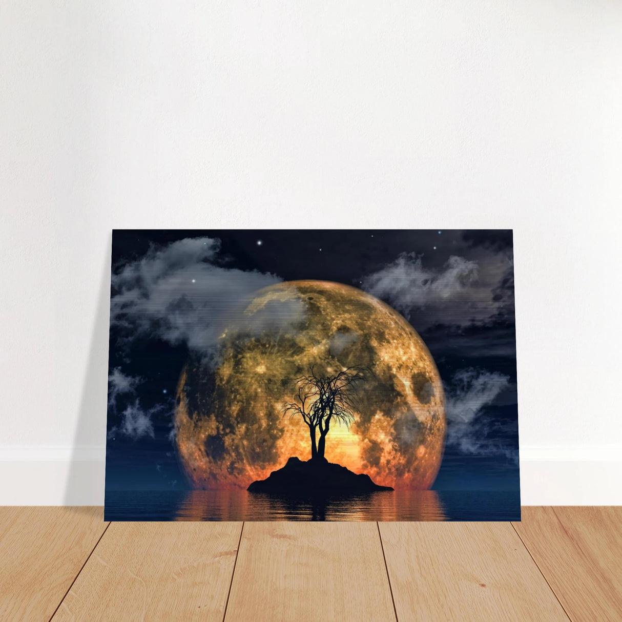 lunar eclipse isle a celestial nightscape awakened by the moon fine art digital illustration surreal moonlit scene50x75 cm / 20x30″Wood Prints