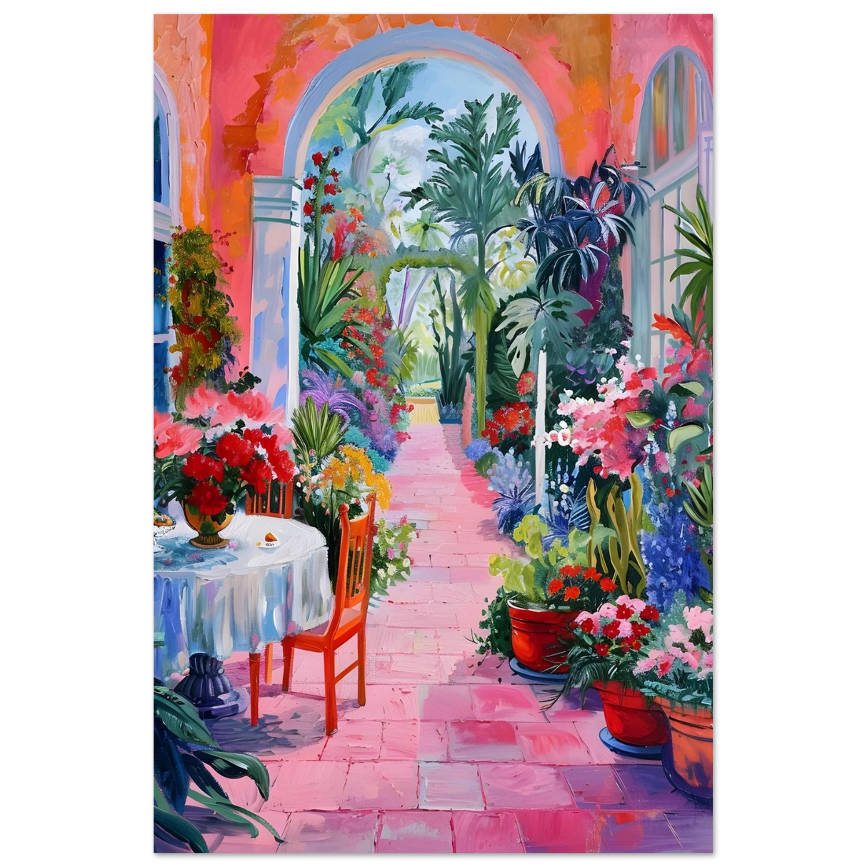 garden of morning light blooming terrace escape wall art print60x90 cm / 24x36″Framed Canvas