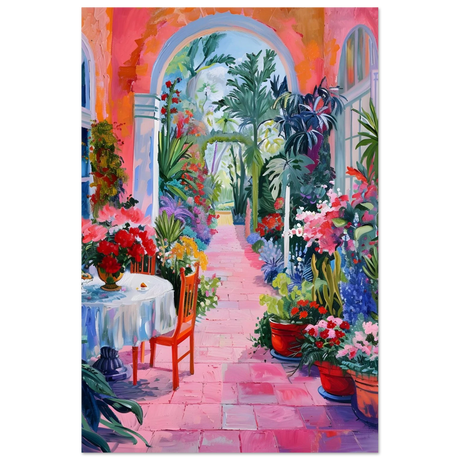 garden of morning light blooming terrace escape wall art print60x90 cm / 24x36″Framed Canvas