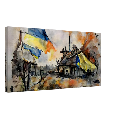 Never Give Up â€“ Ukraine | Panoramic Watercolour War Art PrintDesign Option 140x80 cm / 16x32â€³