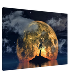 lunar eclipse isle a celestial nightscape awakened by the moon fine art digital illustration surreal moonlit scene40x60 cm / 16x24″Framed Canvas