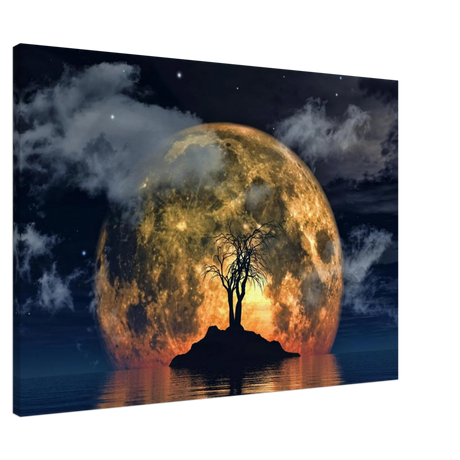 lunar eclipse isle a celestial nightscape awakened by the moon fine art digital illustration surreal moonlit scene40x60 cm / 16x24″Framed Canvas
