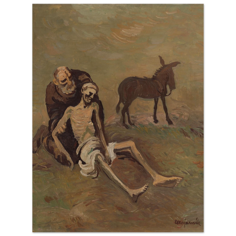 The Good Samaritan by CypriÃ¡n MajernÃ­k â€“ Expressionist Biblical Wall Art PrintWood Prints30x40 cm / 12x16â€³