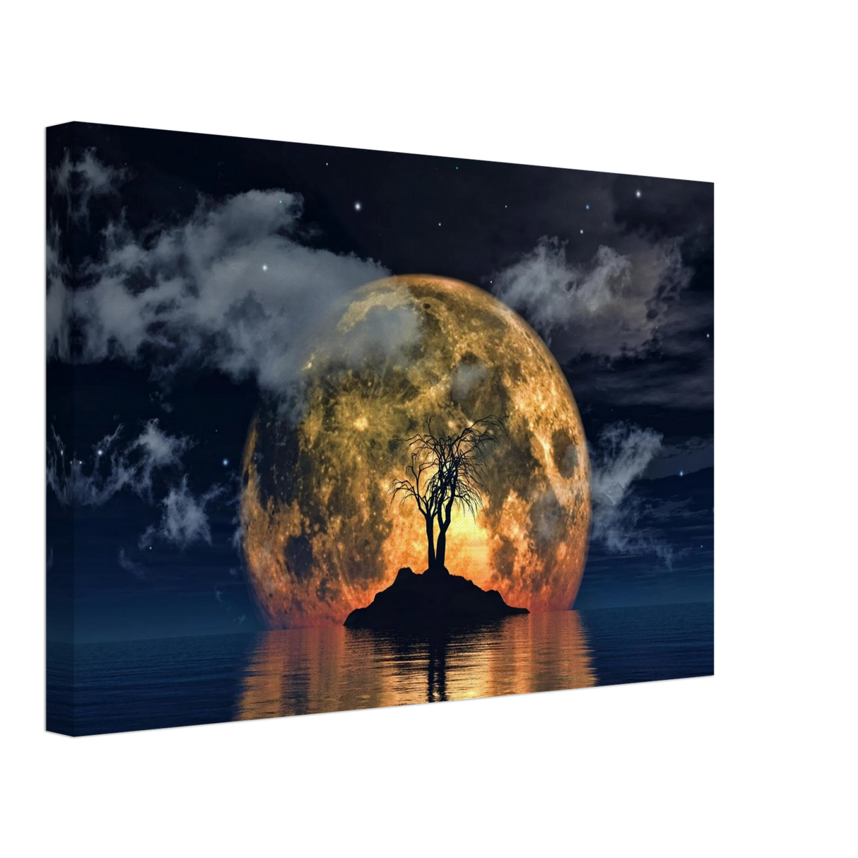 lunar eclipse isle a celestial nightscape awakened by the moon fine art digital illustration surreal moonlit scene50x75 cm / 20x30″Framed Canvas