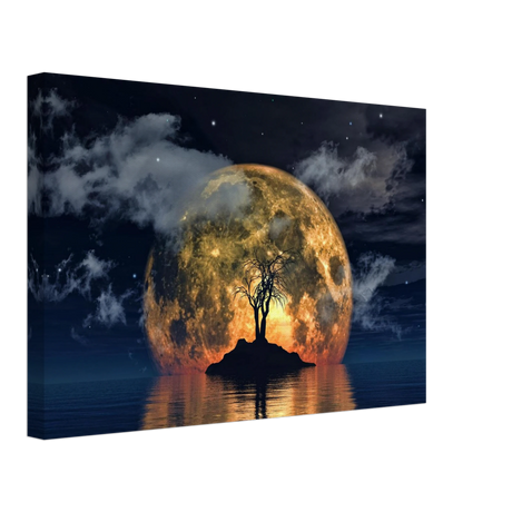 lunar eclipse isle a celestial nightscape awakened by the moon fine art digital illustration surreal moonlit scene50x75 cm / 20x30″Framed Canvas