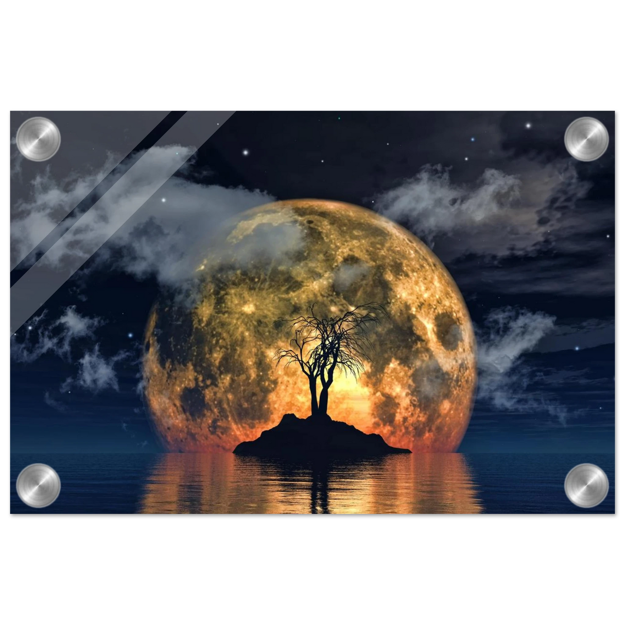 lunar eclipse isle a celestial nightscape awakened by the moon fine art digital illustration surreal moonlit scene50x75 cm / 20x30″Aluminum Print