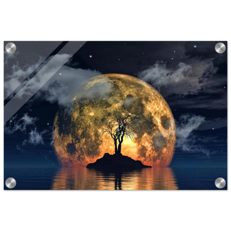 lunar eclipse isle a celestial nightscape awakened by the moon fine art digital illustration surreal moonlit scene40x60 cm / 16x24″Aluminum Print