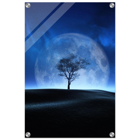 lunar silence a moonlit whisper in the night dreamy digital fantasy landscape wall art print60x90 cm / 24x36″Framed Canvas