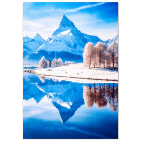 frozen reflections of majesty snowy mountain landscape wall art print20x30 cm / 8x12″Aluminum Print