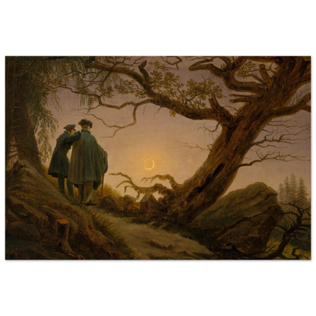 two men contemplating the moon by caspar david friedrich romantic landscape wall art print70x100 cm / 28x40″Brushed Aluminum Print