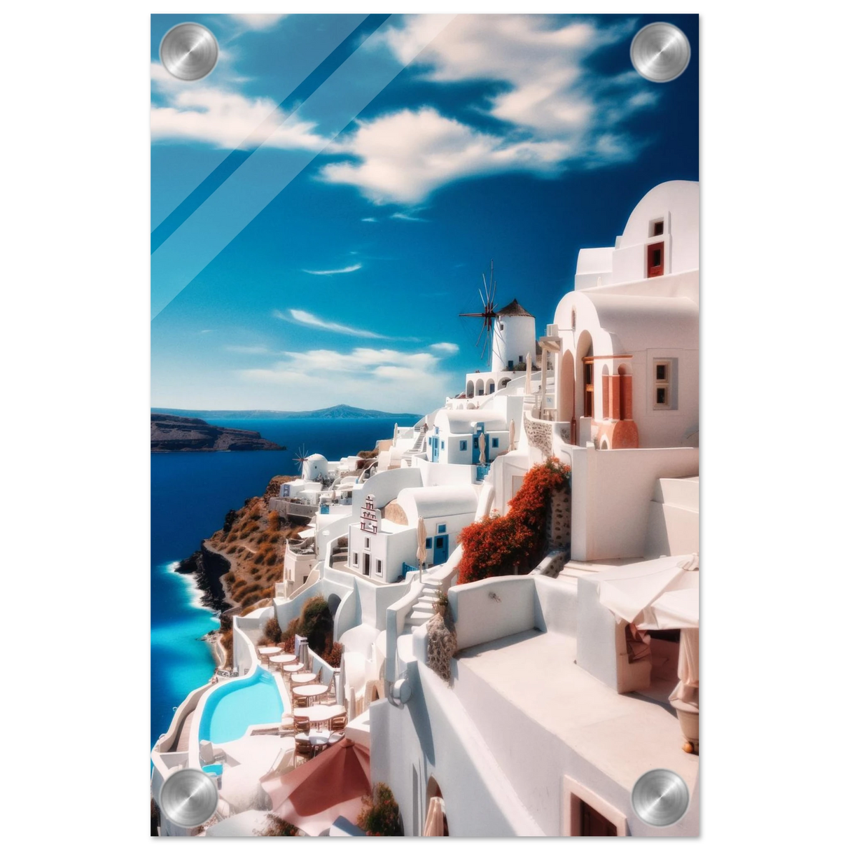 santorini serenity dreamy greek island wall art print60x90 cm / 24x36″Brushed Aluminum Print