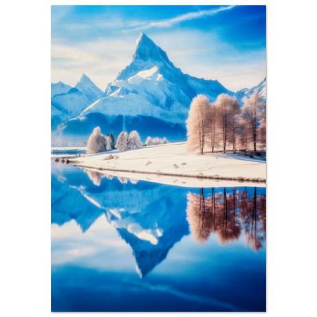 frozen reflections of majesty snowy mountain landscape wall art print50x75 cm / 20x30″Aluminum Print