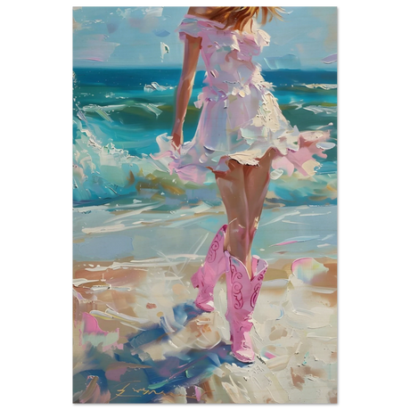 seaside sass pink boots ocean breeze wall art print30x45 cm / 12x18″Framed Canvas