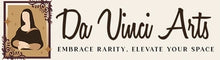 Da Vinci Arts logo with a stylized portrait and tagline on a beige background