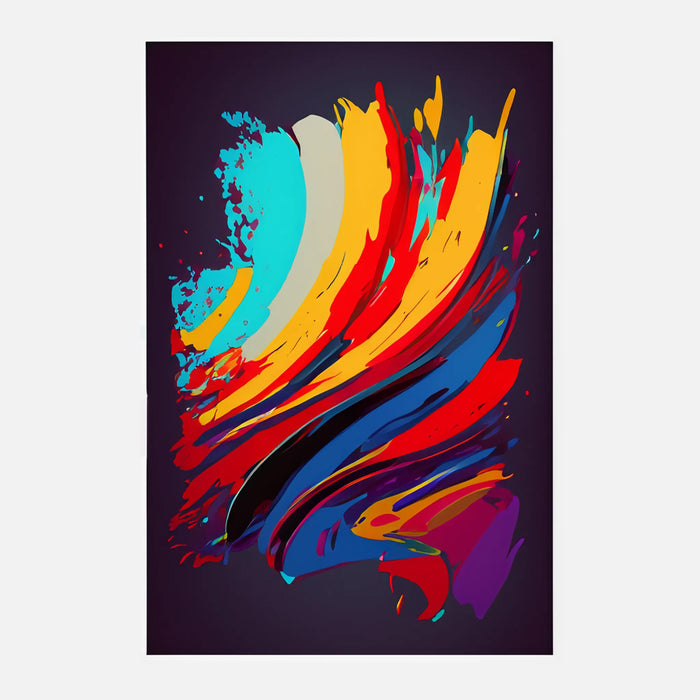 Abstract art print with colorful brush strokes on a dark background