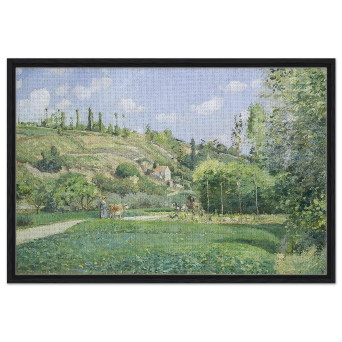 A Cowherd at Valhermeil, Auvers - sur - Oise (1874) by Camille Pissarro | Nature Wall art Print - Framed Canvas - 60x90 cm / 24x36″ - Black frame