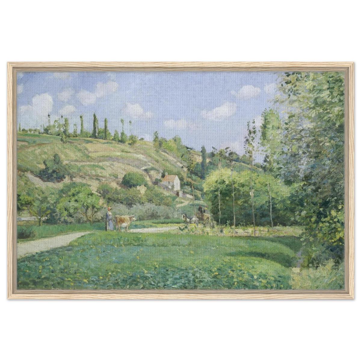 A Cowherd at Valhermeil, Auvers - sur - Oise (1874) by Camille Pissarro | Nature Wall art Print - Framed Canvas - 60x90 cm / 24x36″ - Wood frame