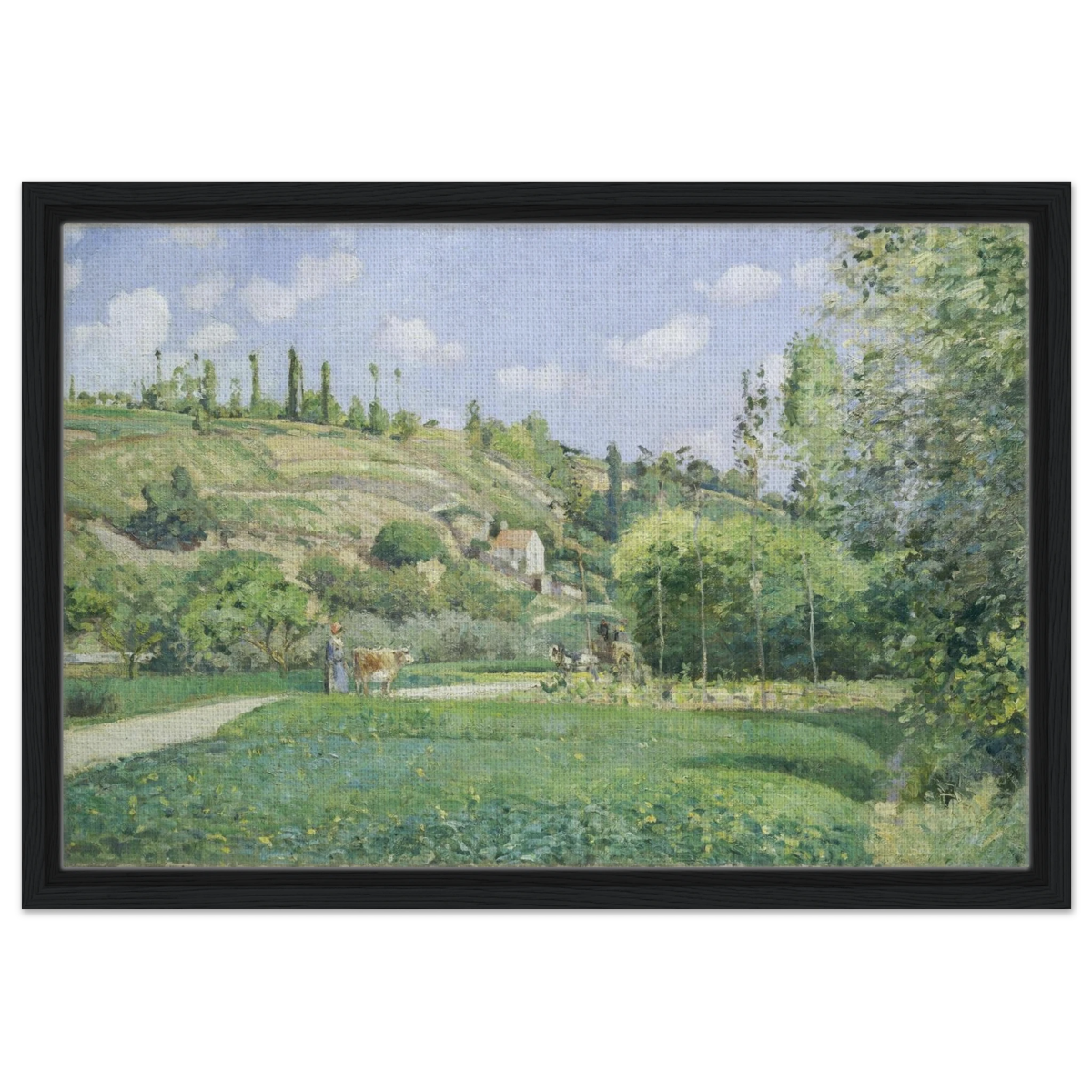 A Cowherd at Valhermeil, Auvers - sur - Oise (1874) by Camille Pissarro | Nature Wall art Print - Framed Canvas - 40x60 cm / 16x24″ - Black frame