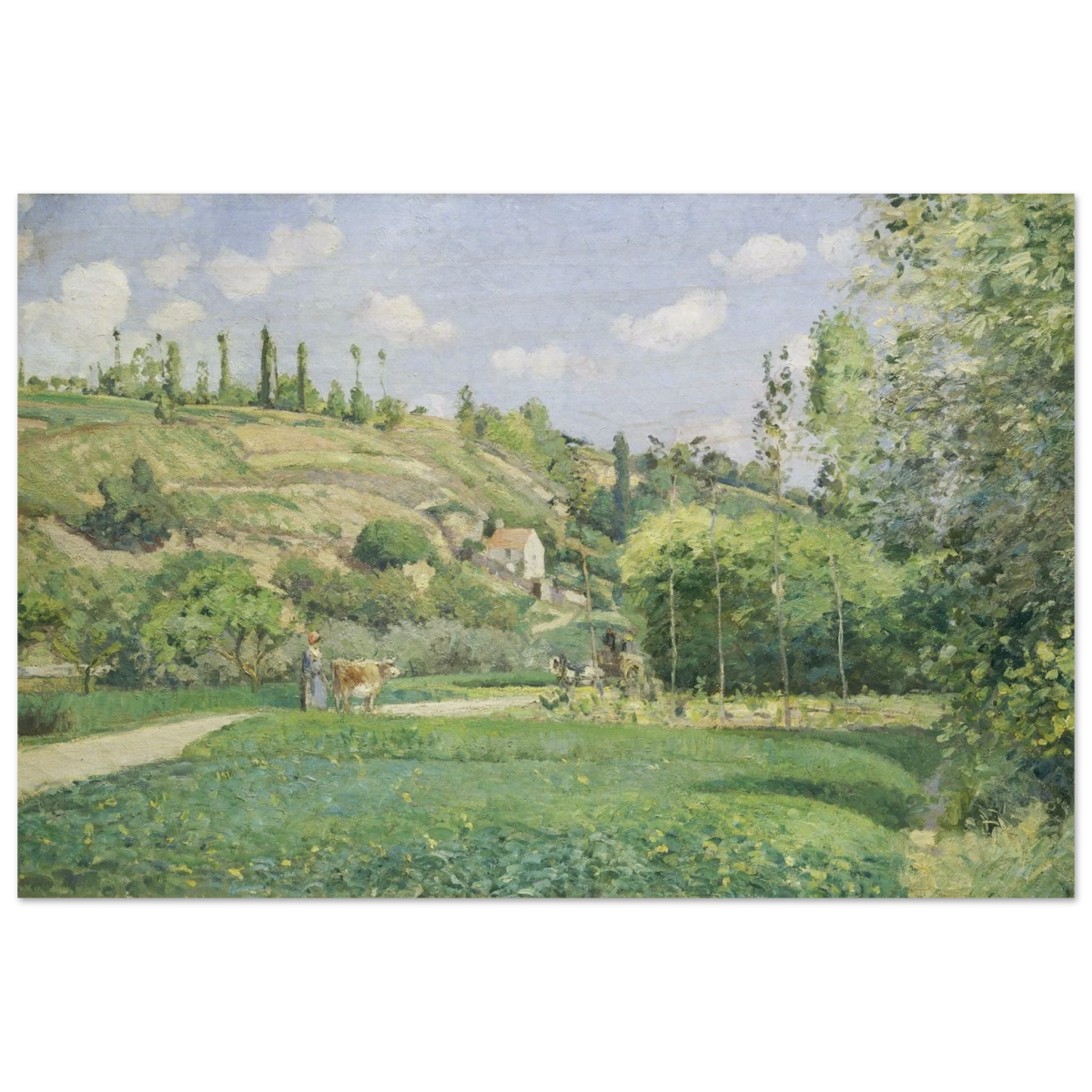 A Cowherd at Valhermeil, Auvers - sur - Oise (1874) by Camille Pissarro | Nature Wall art Print - Wood Prints - 50x75 cm / 20x30″ - 
