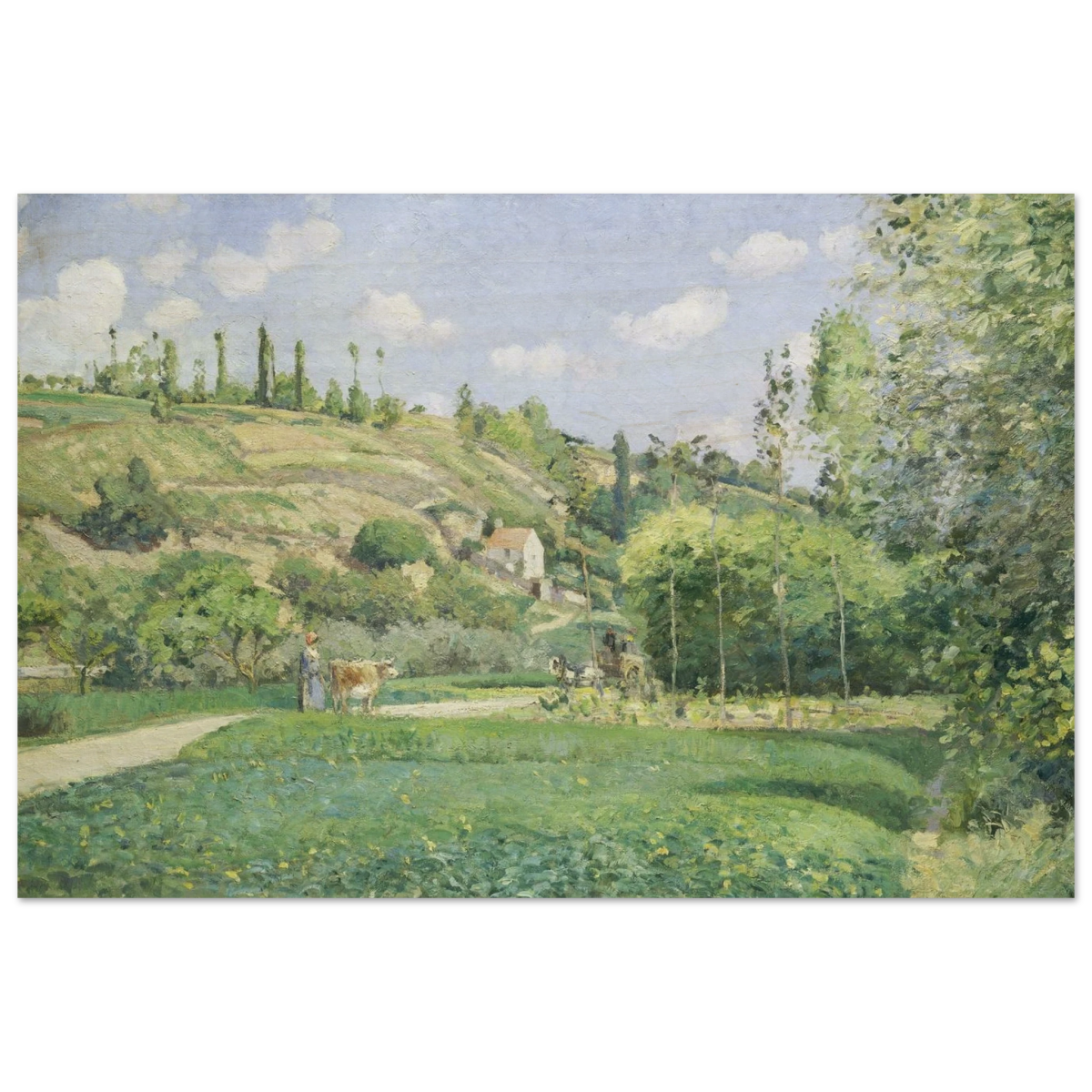 A Cowherd at Valhermeil, Auvers - sur - Oise (1874) by Camille Pissarro | Nature Wall art Print - Wood Prints - 30x45 cm / 12x18″ - 