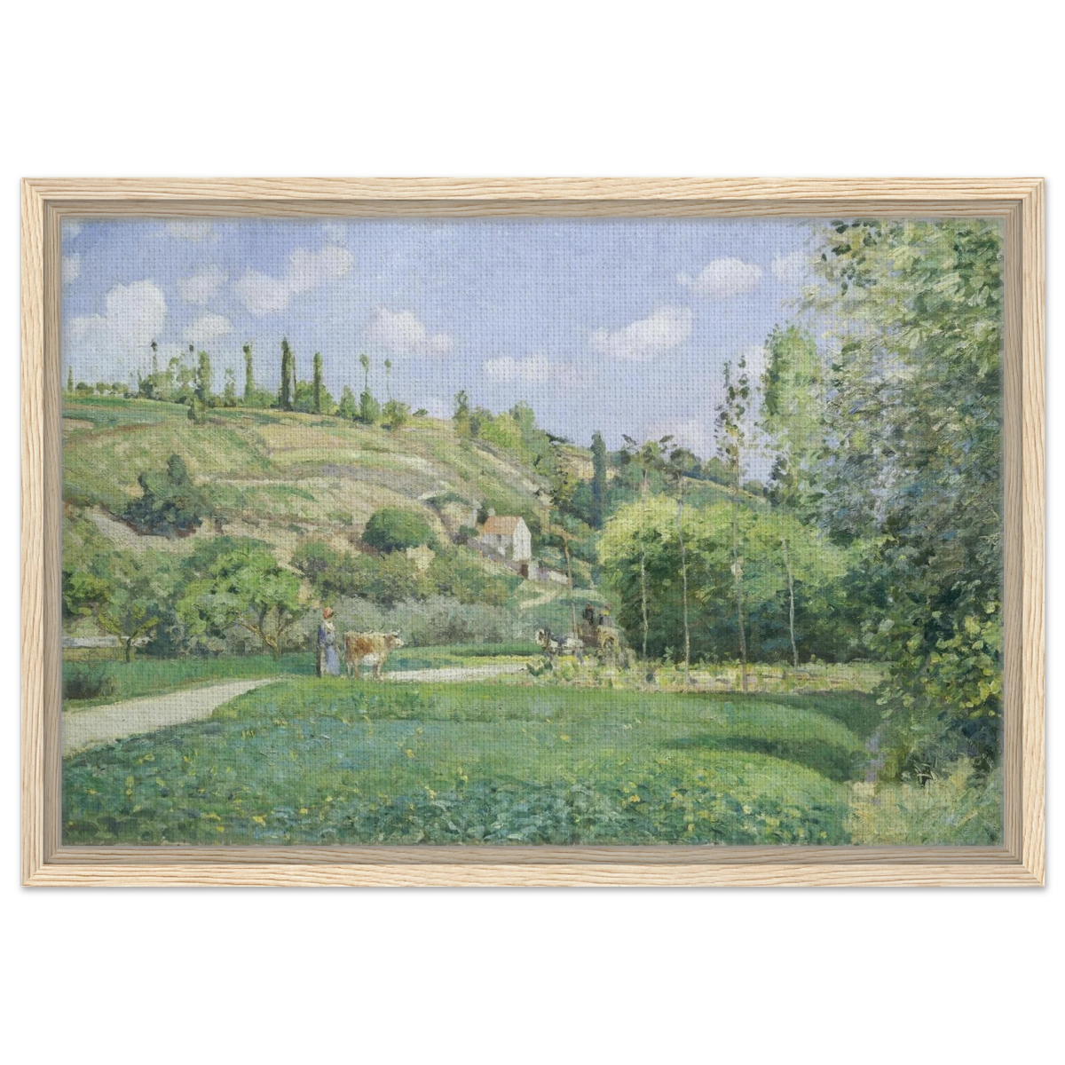 A Cowherd at Valhermeil, Auvers - sur - Oise (1874) by Camille Pissarro | Nature Wall art Print - Framed Canvas - 40x60 cm / 16x24″ - Wood frame