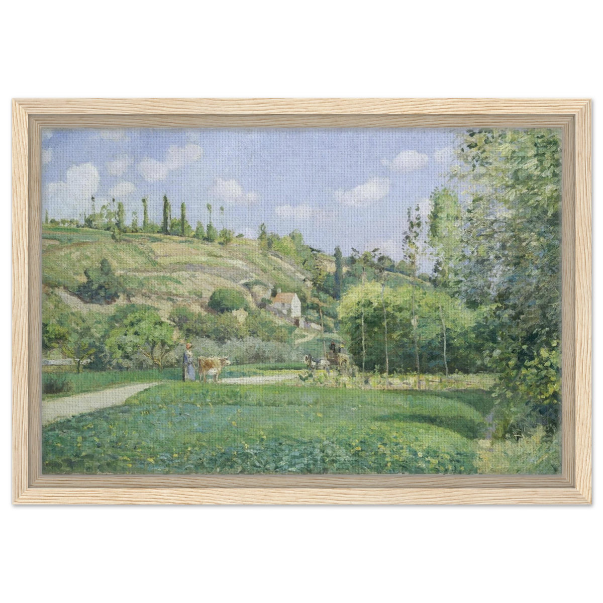 A Cowherd at Valhermeil, Auvers - sur - Oise (1874) by Camille Pissarro | Nature Wall art Print - Framed Canvas - 30x45 cm / 12x18″ - Wood frame