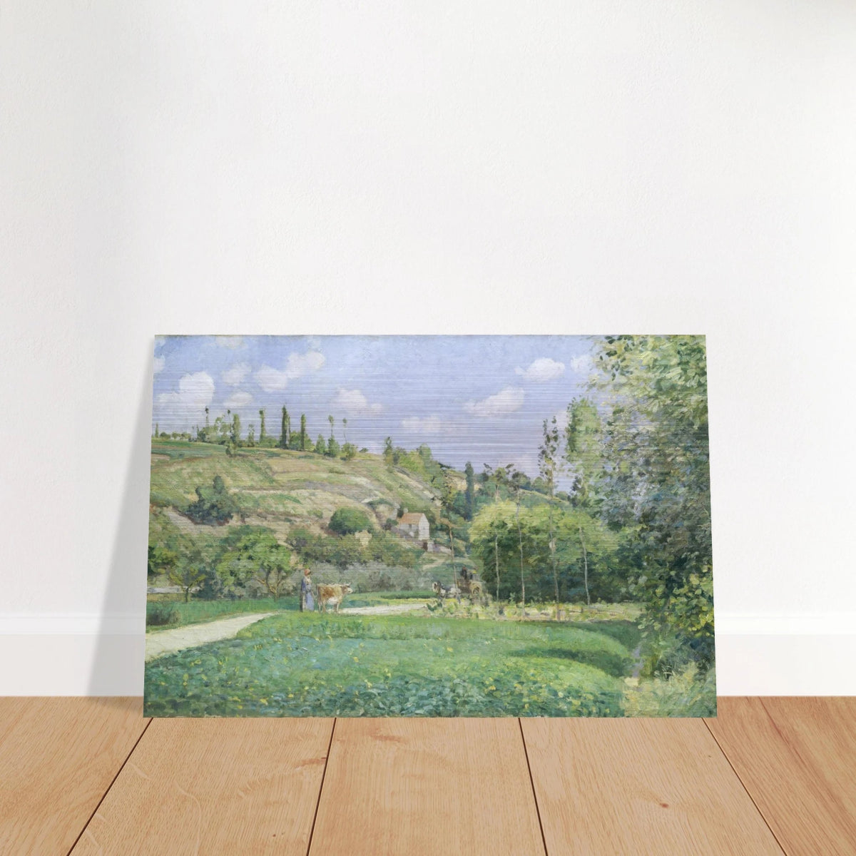 A Cowherd at Valhermeil, Auvers - sur - Oise (1874) by Camille Pissarro | Nature Wall art Print - Brushed Aluminum Print - 50x75 cm / 20x30″ - 