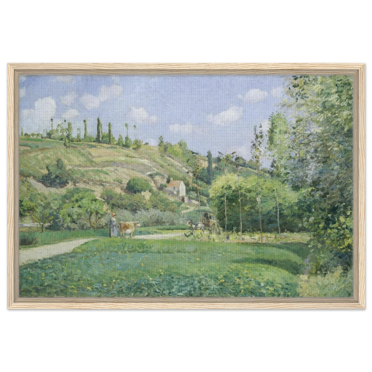 A Cowherd at Valhermeil, Auvers - sur - Oise (1874) by Camille Pissarro | Nature Wall art Print - Framed Canvas - 50x75 cm / 20x30″ - Wood frame