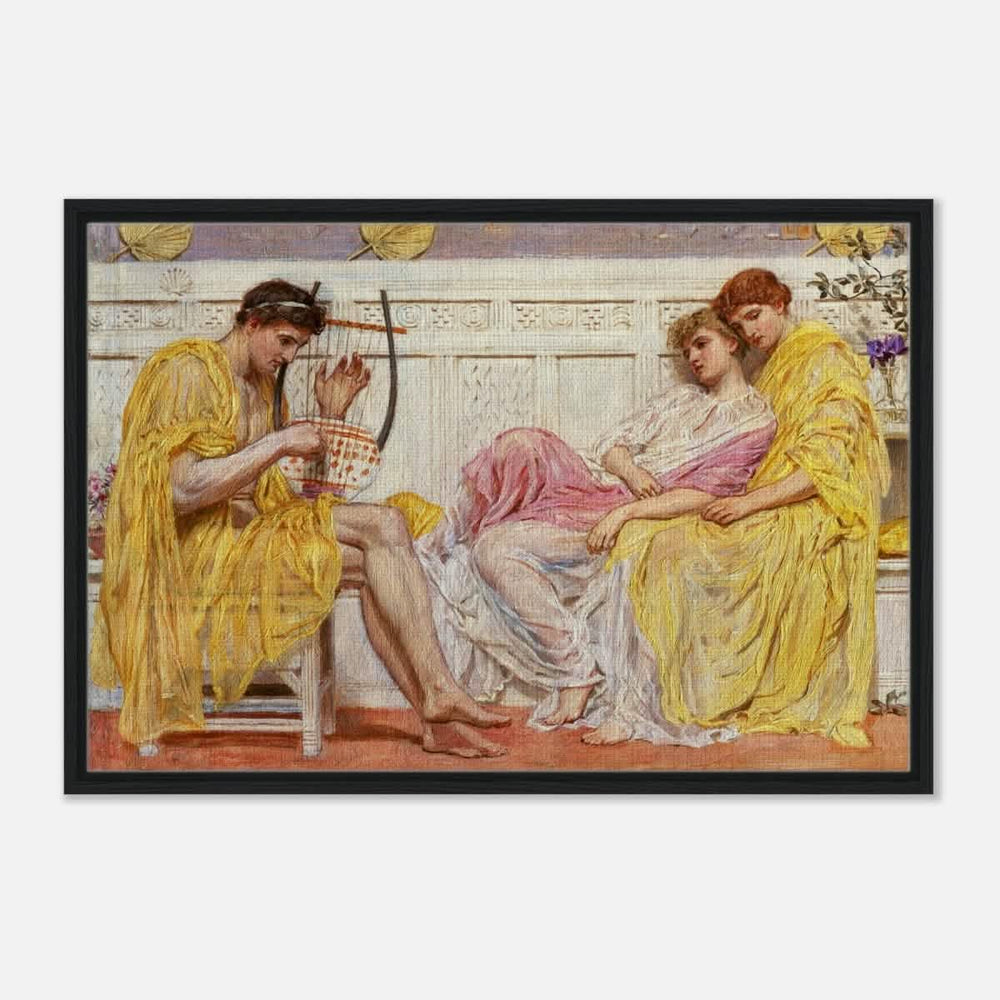 A Musician by Albert Joseph Moore (1867) | Vintage wall art print - Framed Canvas - 60x90 cm / 24x36″ - Black frame