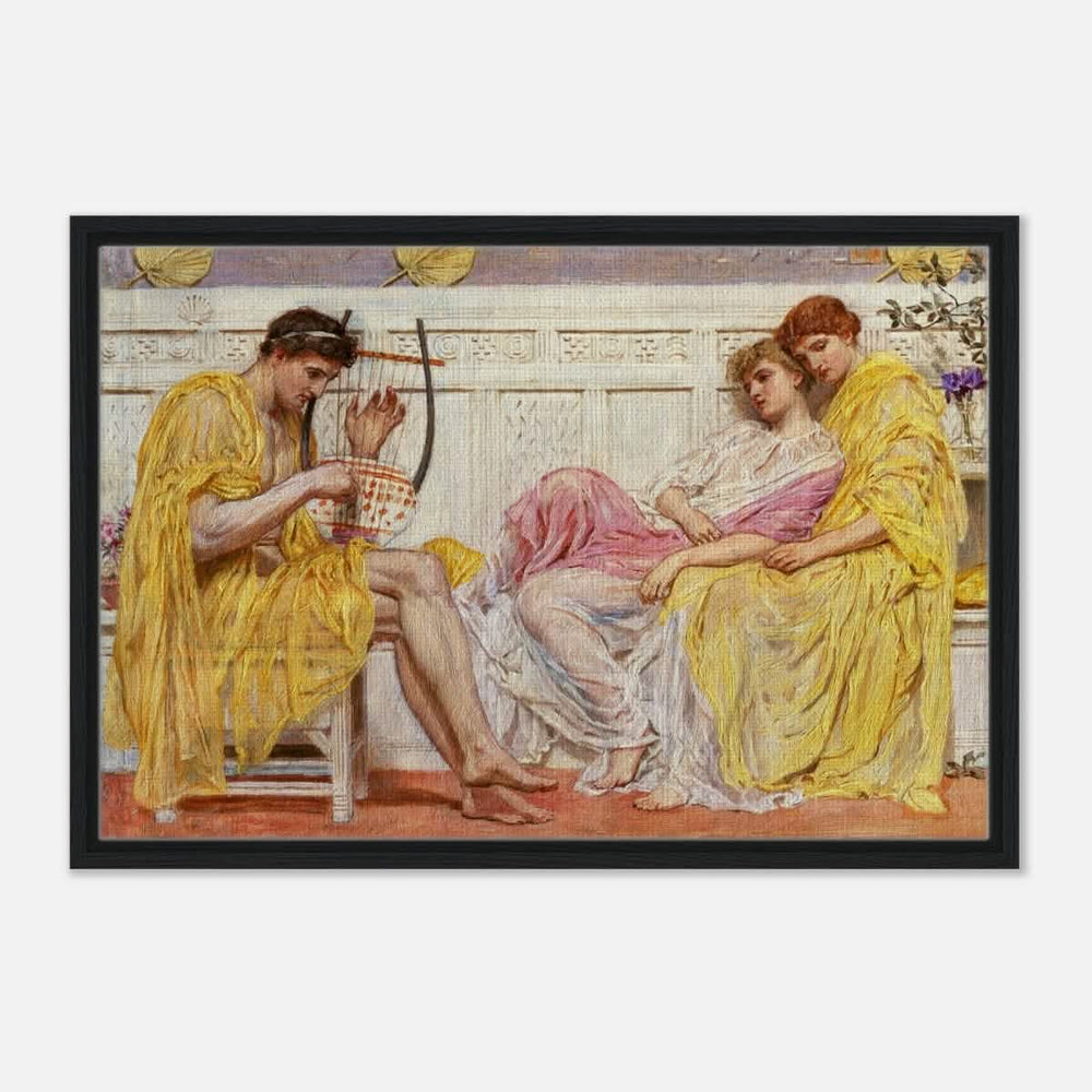 A Musician by Albert Joseph Moore (1867) | Vintage wall art print - Framed Canvas - 50x75 cm / 20x30″ - Black frame